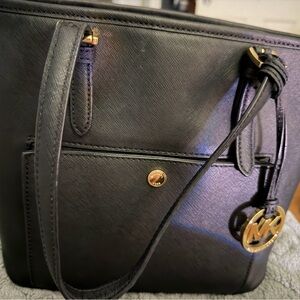 Michael Kors Black Saffiano Tote with Gold MK Charm